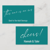 これは米国のティール（緑がかった色）ドリンクチケット エンクロージャーカード (正面/裏面)