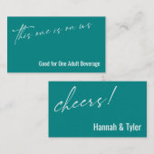 これは米国のティール（緑がかった色）ドリンクチケット エンクロージャーカード (正面/裏面)