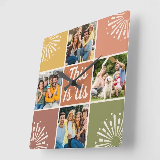 これは米国の中世紀の4フォトコラージュ家族 スクエア壁時計 (傾斜)