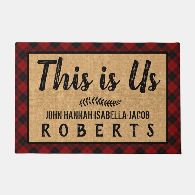 これは米国黒赤バッファローチェックプレイドカスタムLg ドアマット (正面)