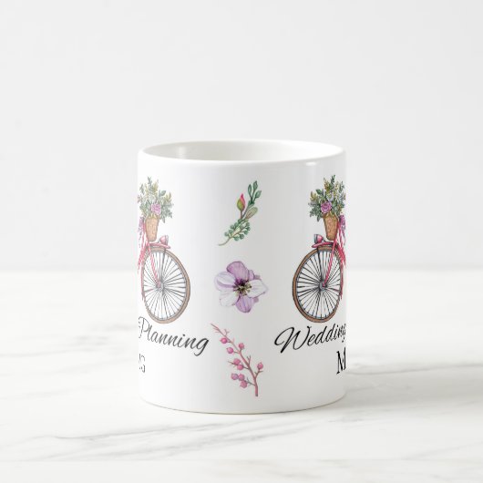 これは花のバイクが付いている私の結婚式の計画のマグ、です コーヒーマグカップ (中央)