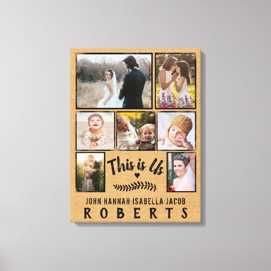 これはUs Burlap Farmhouse 7ファミリーフォトコラージュ キャンバスプリント (正面)