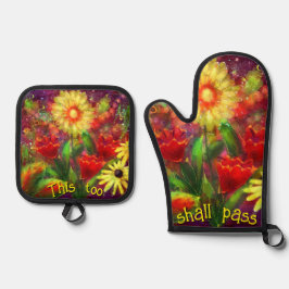 これも感動的赤いフローラだ 鍋つかみ&鍋敷きセット