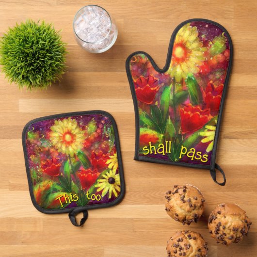 これも感動的赤いフローラだ 鍋つかみ&鍋敷きセット (トップダウン)