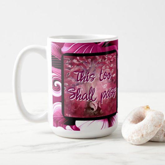 これも抽象芸術の木ピンクの白を渡す コーヒーマグカップ (ドーナツ)