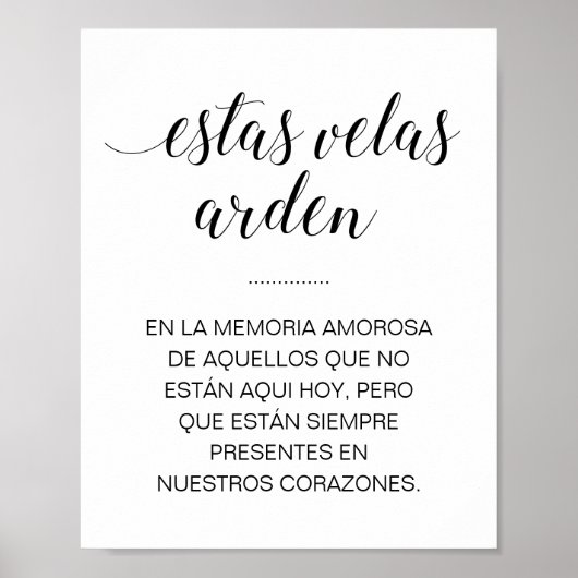 これらのキャンドルが燃える スペイン語の結婚式追悼看板 ポスター (正面)