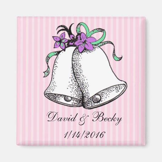 これらのピンクの結婚式の引き出物磁石をパーソナライズ マグネット (正面)