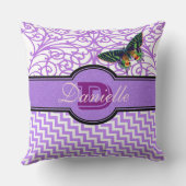 これらのファンシーな紫色および蝶をカスタマイズ クッション (裏面)