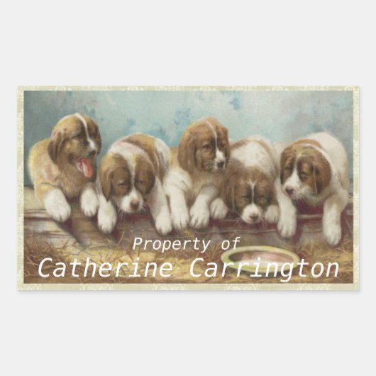 これらの可愛いヴィンテージパピーステッカーをパーソナライズ 長方形シール (正面)