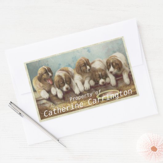 これらの可愛いヴィンテージパピーステッカーをパーソナライズ 長方形シール (封筒)