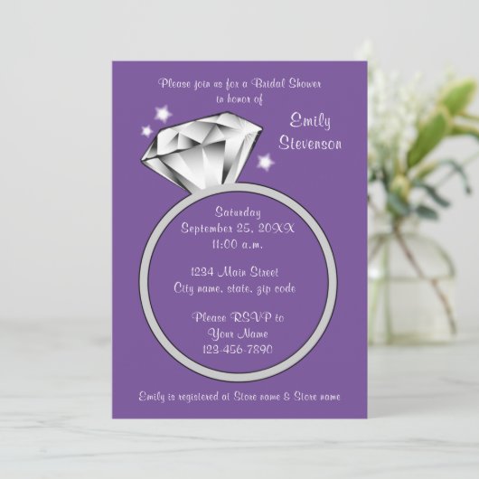 これを任意の色のダイヤモンドリングブライダルシャワー 招待状 (スタンド正面)