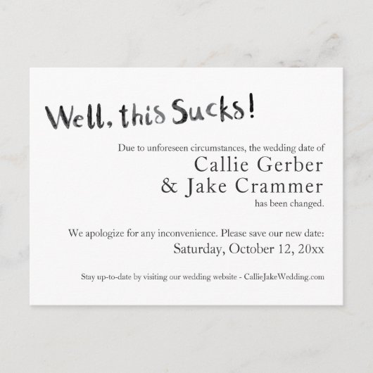 これ最低の延期結婚はがき ポストカード (正面)