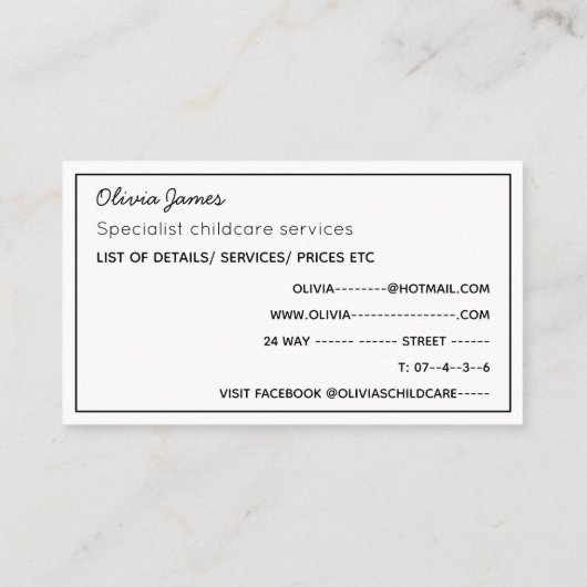 こんにちはかわいい虹の月雲託児所 名刺 (裏面)