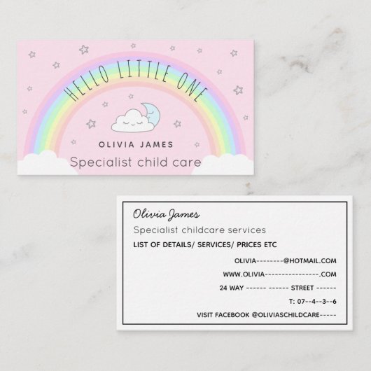 こんにちはかわいい虹の月雲託児所 名刺 (正面/裏面)