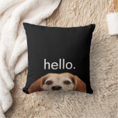 こんにちはかわいおもしろいい笑顔のビーグル犬モダン黒 クッション (ブランケット)