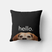 こんにちはかわいおもしろいい笑顔のビーグル犬モダン黒 クッション (裏面)