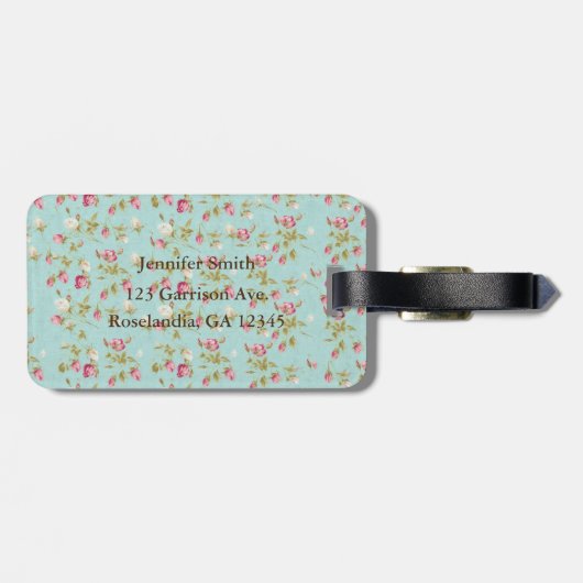 こんにちはぼろぼろの豪華なヴィンテージの花パターンは上がりました ラゲッジタグ (裏面横)