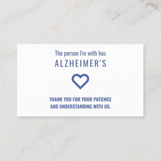 こんにちはアルツハイマー忍耐強いカードを配る 名刺 (裏面)