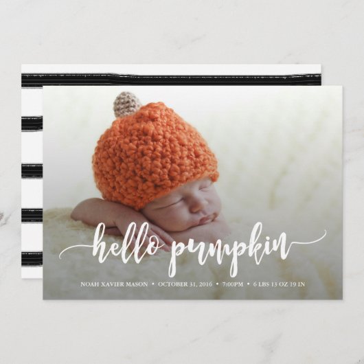 こんにちはカボチャ白い原稿の誕生の発表 案内状 (正面/裏面)