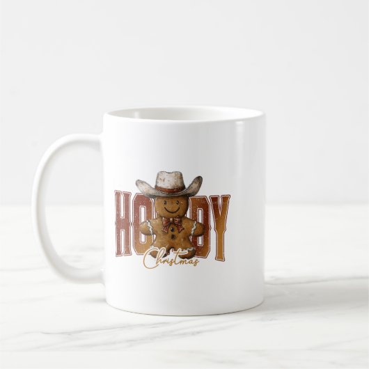 こんにちはクリスマスジンジャーブレッドマンカウボーイロデオウェスト コーヒーマグカップ (左)