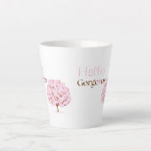 こんにちはゴージャス、ピンクの花の木 カフェラテマグ (正面)