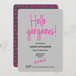 こんにちはゴージャスGalentine's Day xoxo pink gray 招待状