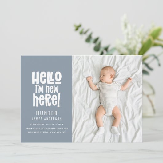 こんにちはシンプルモダンミニマル写真の誕生 案内状 (スタンド正面)