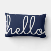 こんにちはスタイリッシュスクリプトおもしろいネイビーブルー ランバークッション (裏面)