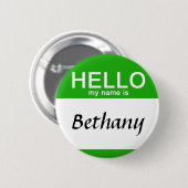 こんにちはパーソナライズされた私の名前は名前をカスタムするグリーン 缶バッジ (正面&裏面)