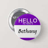 こんにちはパーソナライズされた私の名前は名前をカスタムするパープル 缶バッジ (正面&裏面)