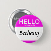 こんにちはパーソナライズされた私の名前は名前をカスタムするピンク 缶バッジ (正面&裏面)