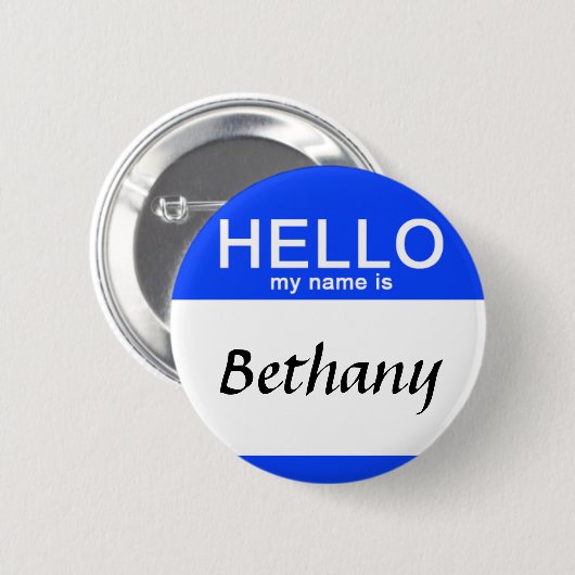 こんにちはパーソナライズされた私の名前は名前をカスタムするブルー 缶バッジ (正面&裏面)