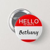 こんにちはパーソナライズされた私の名前は名前をカスタムする赤 缶バッジ (正面&裏面)