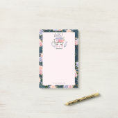 こんにちはパーソナライズな花のまつげのティーポットパターン ポストイット (デスク上)