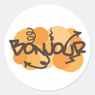 こんにちはフランス人のBonjourの落書きで ラウンドシール