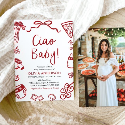 こんにちはベイビー イタリアン ピザ シャワー 招待状