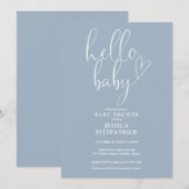 こんにちはベイビー スクリプト ダスティーブルー 男の子 ベイビーシャワー 招待状 (正面/裏面)