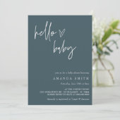 こんにちはベイビー ミニマリスト ボーホー ブルー ボーイ ベイビー シャワー 招待状 (スタンド正面)