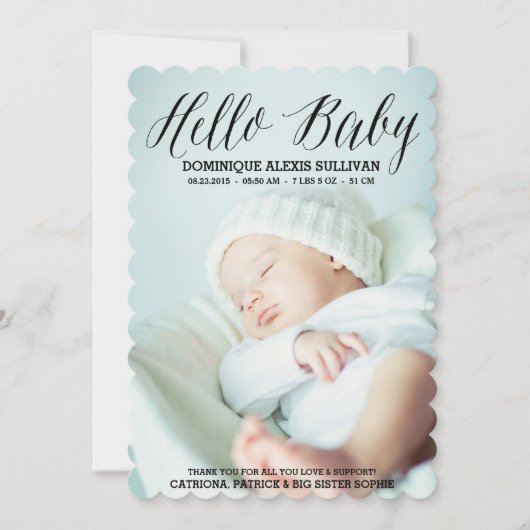 こんにちはベビーの原稿の写真の誕生の発表 案内状 (正面)