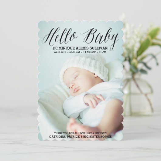 こんにちはベビーの原稿の写真の誕生の発表 案内状 (スタンド正面)