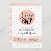 こんにちはベビーウォーターカラーピンク&金ゴールドベビーシャワー 招待状 (正面/裏面)