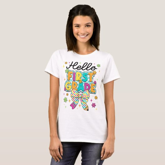 こんにちは一年生の先生 コケット鉛筆リボン Tシャツ (正面フル)