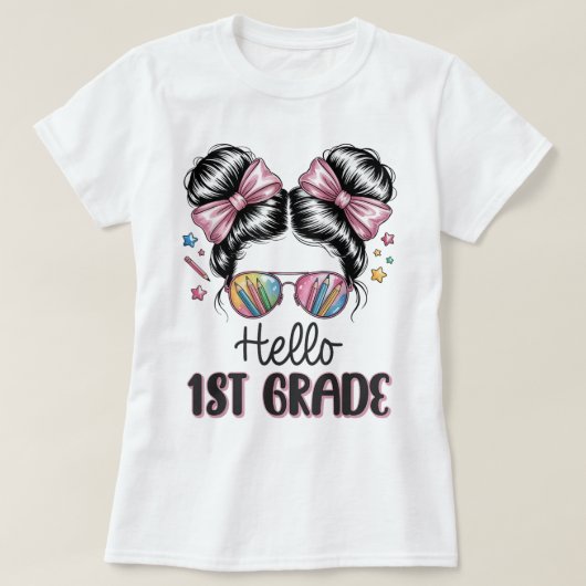 こんにちは一年生の先生 コケット鉛筆リボン Tシャツ (デザイン正面)