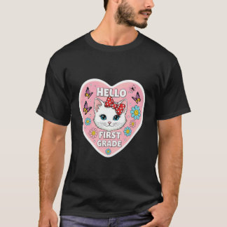 こんにちは一年生女子キットン猫バック Tシャツ