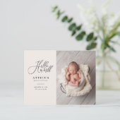 こんにちは世界の原稿の文字の写真の誕生の発表 案内ポストカード (スタンド正面)