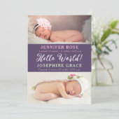 こんにちは世界！モダンな双子誕生のお知らせ 招待状 (スタンド正面)