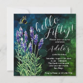こんにちは五十歳、50歳の誕生日 ラベンダー 水彩画 招待状 (正面)