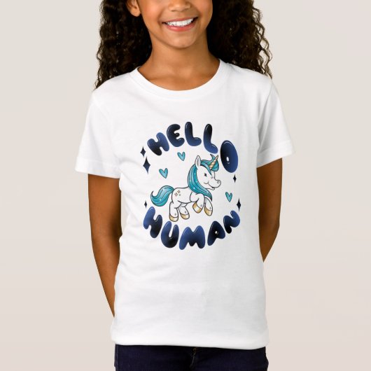 こんにちは人間の可愛いユニコーン Tシャツ (正面)