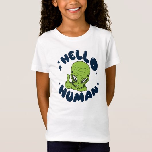 こんにちは人間の面白いエイリアン Tシャツ (正面)