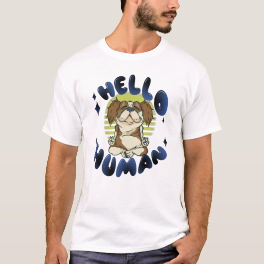 こんにちは人間の 瞑想するヨガ犬 Tシャツ (正面)